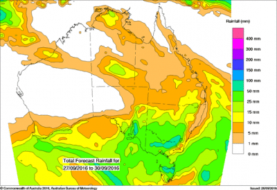 Total forecast rainfall, September 27-30. Source: BOM.