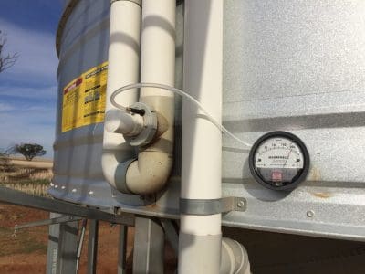An oil valve during a standard pressure test on a WA silo.