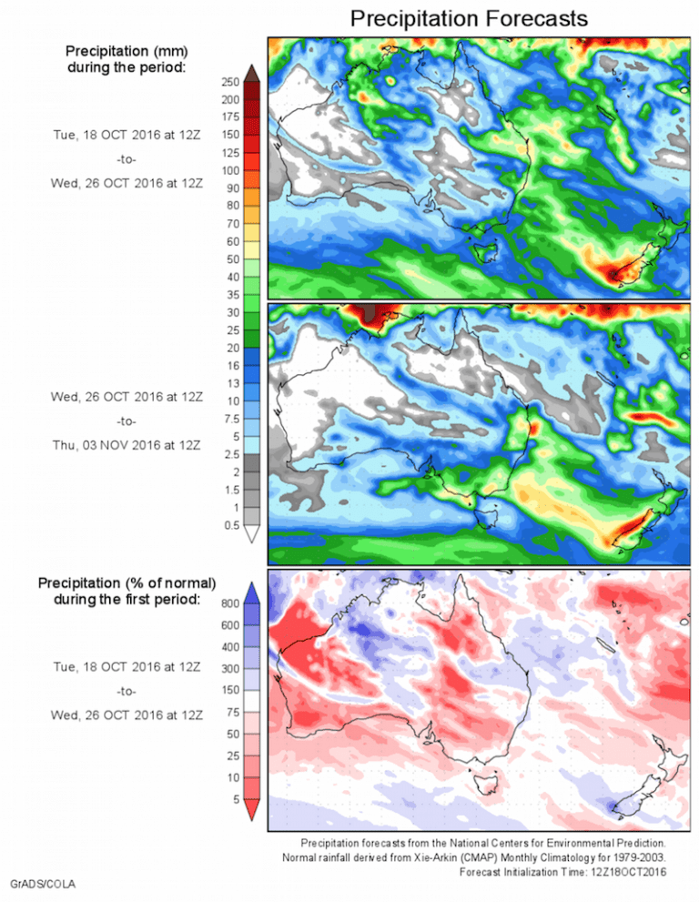 14 day rain outlook + soil moisture maps, 19 Oct 2016 Grain Central
