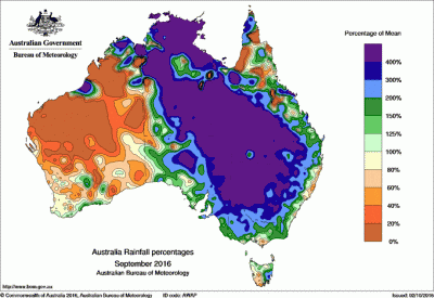Australia rainfall percentages September 2016