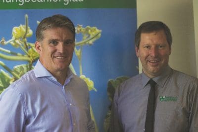 Wallaby great, Tim Horan, and Australian Mungbean Association president, Mark Schmidt. 