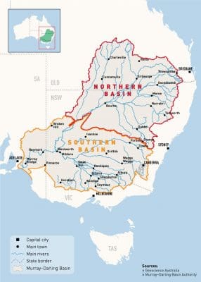 The MDBA has recommended reducing the water recovery target in the northern basin from 390 gigalitres to 320 gigalitres. (Click on map to enlarge). Source: MDBA