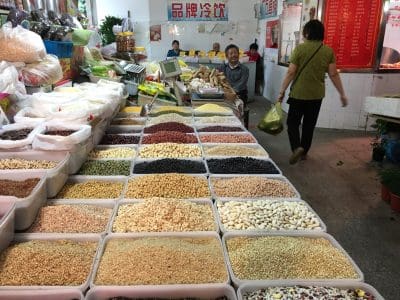 Grains, pluses and legumes on display in a traditional market in Shanghai last week